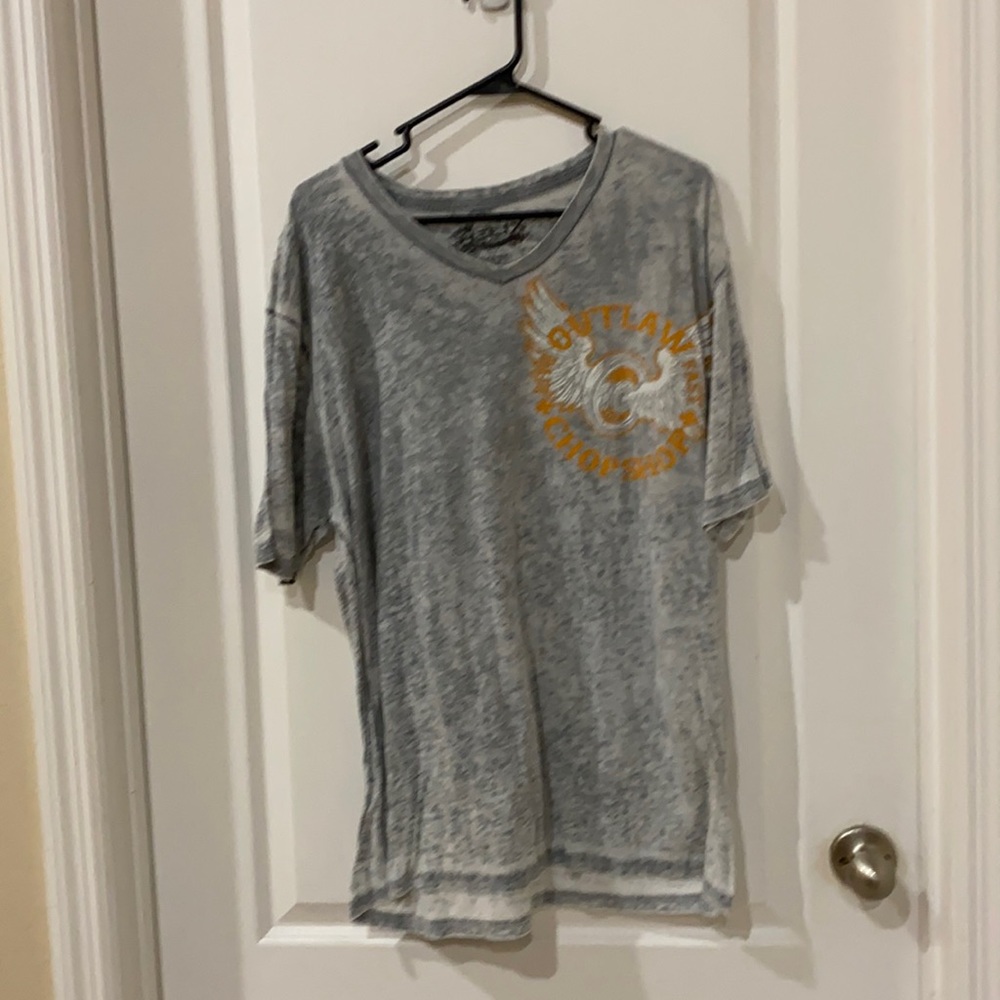 XL Helix V neck t-shirt.  Orange & Grey